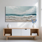 Diathou Art Hand-painted oil painting of ocean waves and sandy beach scenery, modern abstract blue landscape art, decorative wall painting for home office