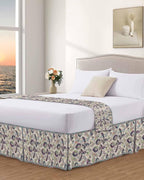 Bed Skirt King Size Paisley Ethnic Style Pleated Dust Ruffle Easy Fit Bedskirts with 16 Inch Drop Purple Vintage Floral Wrinkle and Fade Resistant Bedroom Decor