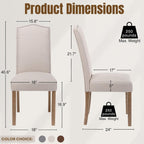 Upholstered Dining Chair Modern Stylish Parsons Kitchen Diner High Back with Silver Nailhead Trim & Wood Legs, Set of 2