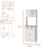 2-Door Cabinet Microwave Kitchen Pantry in White and Macadamia,Buffet Kitchen Sideboard,for Kitchen,Dining Room,13.78 * 23.62 * 66.54