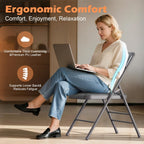 VTOY Commercial Grade Folding Chair with Padded Fabric Cushion（16"X16" |Double-hinged Legs Luxury Style|4.5kg Capacity Max Weight 150Kg for Home and Office,Indoor and Outdoor Events (2, PU-Gray)