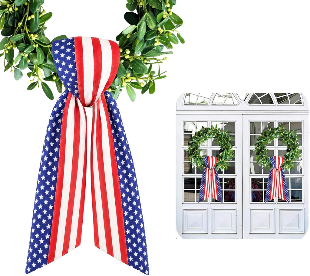 2pcs Patriotic Wreath Sash for Front Door, Sashes for Wreath Doorway Decoration, Stars and Stripes