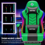 HOFFREE RGB Gaming Chair with Speakers Music Rhythm LED Lights Massage Computer Chair Video Game Chairs for Adults High Back Gamer Chair with Footrest & Lumbar Support Green