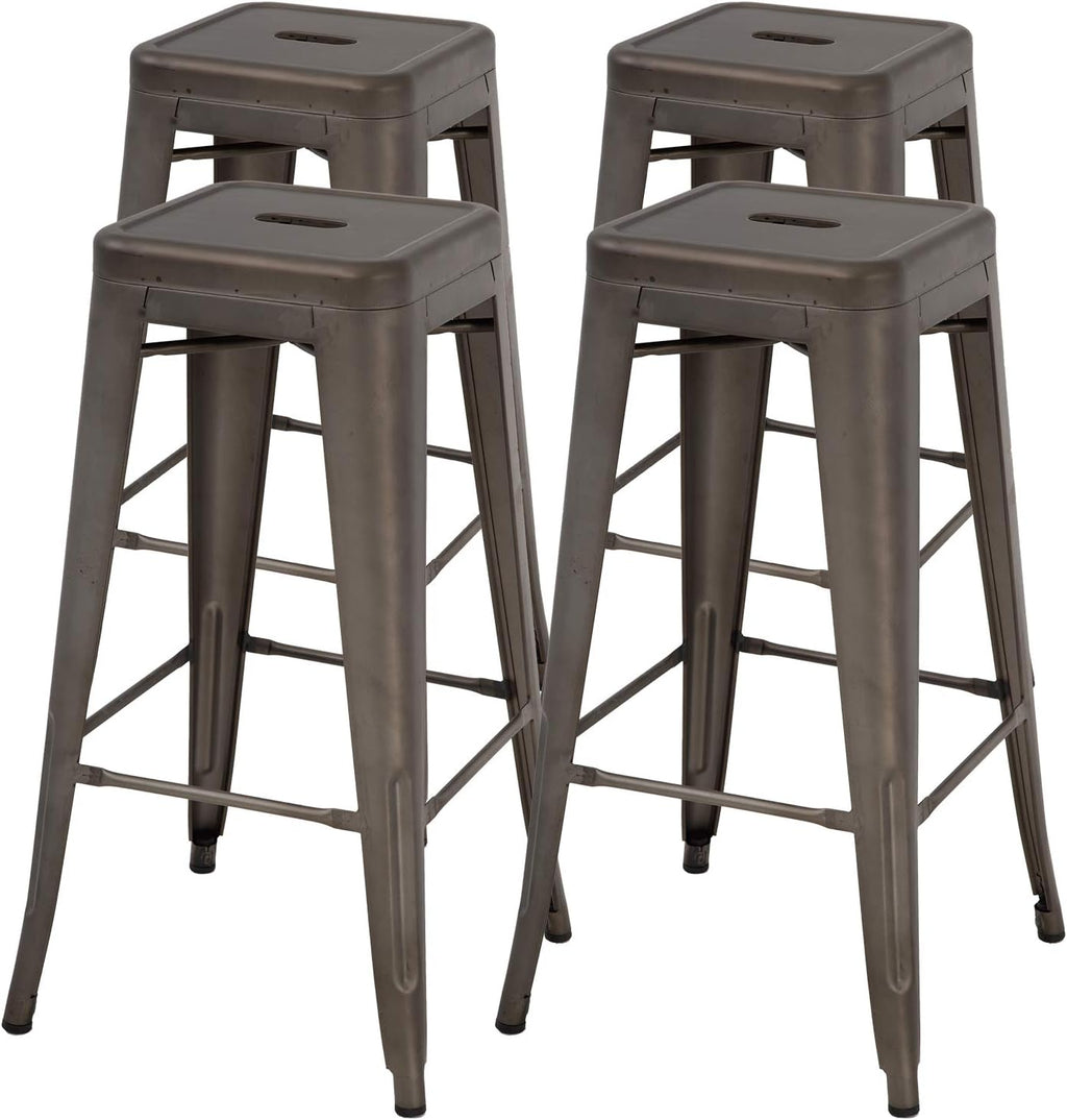 Vnewone Metal Bar Stools Set of 4 Counter Height Barstools Stackable Metal Chairs High Backless Dining Stool Bar Chair for Indoor Outdoor Patio Home Kitchen (30", Gun)