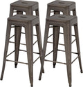 Vnewone Metal Bar Stools Set of 4 Counter Height Barstools Stackable Metal Chairs High Backless Dining Stool Bar Chair for Indoor Outdoor Patio Home Kitchen (30", Gun)