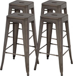 Vnewone Metal Bar Stools Set of 4 Counter Height Barstools Stackable Metal Chairs High Backless Dining Stool Bar Chair for Indoor Outdoor Patio Home Kitchen (30", Gun)