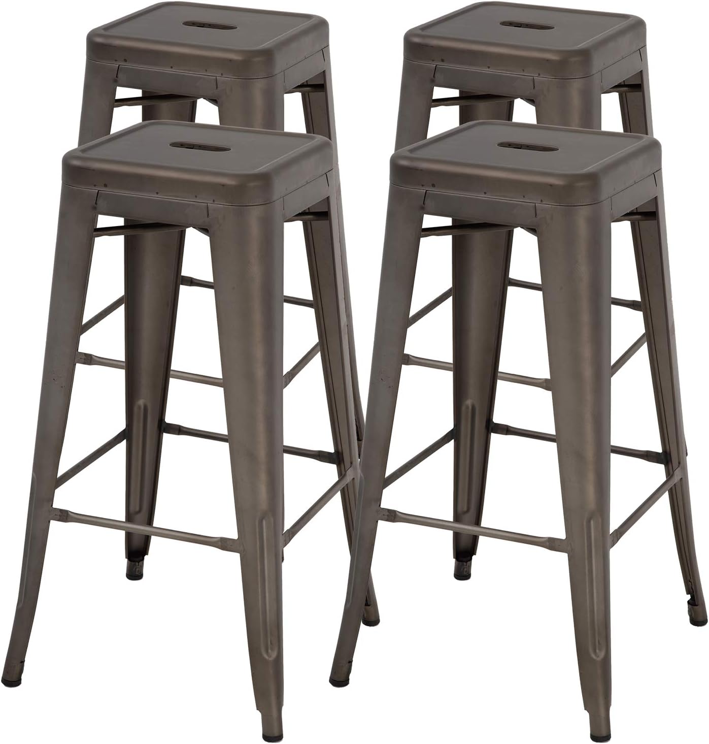 Vnewone Metal Bar Stools Set of 4 Counter Height Barstools Stackable Metal Chairs High Backless Dining Stool Bar Chair for Indoor Outdoor Patio Home Kitchen (30", Gun)