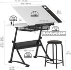Fusion Drafting Table with Stool, Height Adjustable Desk with Tilt Top, Charcoal / White