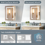 Lighted Medicine Cabinet with Mirror, Plug-in or Hardwired, Anti-Fog/3 Colors/Dimmable, AL Alloy, 2 Outlets & USBs, ETL Listed, Wall Mount or Recessed Bathroom Medicine Cabinet, 20x26 Inch