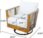 Garden Swivel Chair, Natural Acacia Wood with Handwoven Rope Design, Beige