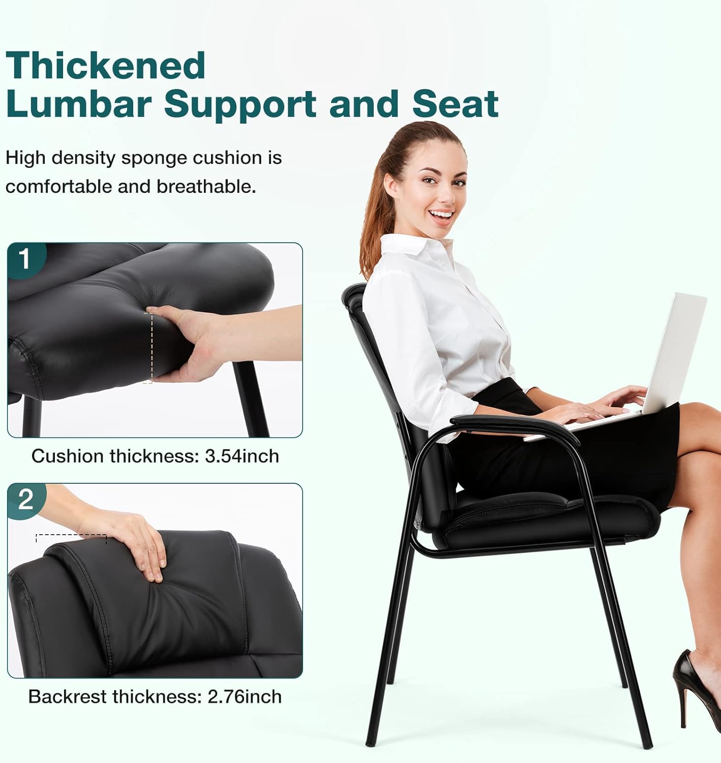 OLIXIS Waiting Room Chairs Set of 4, Leather Office Desk Reception Guest Stationary Side Chair with Padded Arms for Home Conference Lobby Area Meeting Church Medical Clinic Elderly Student