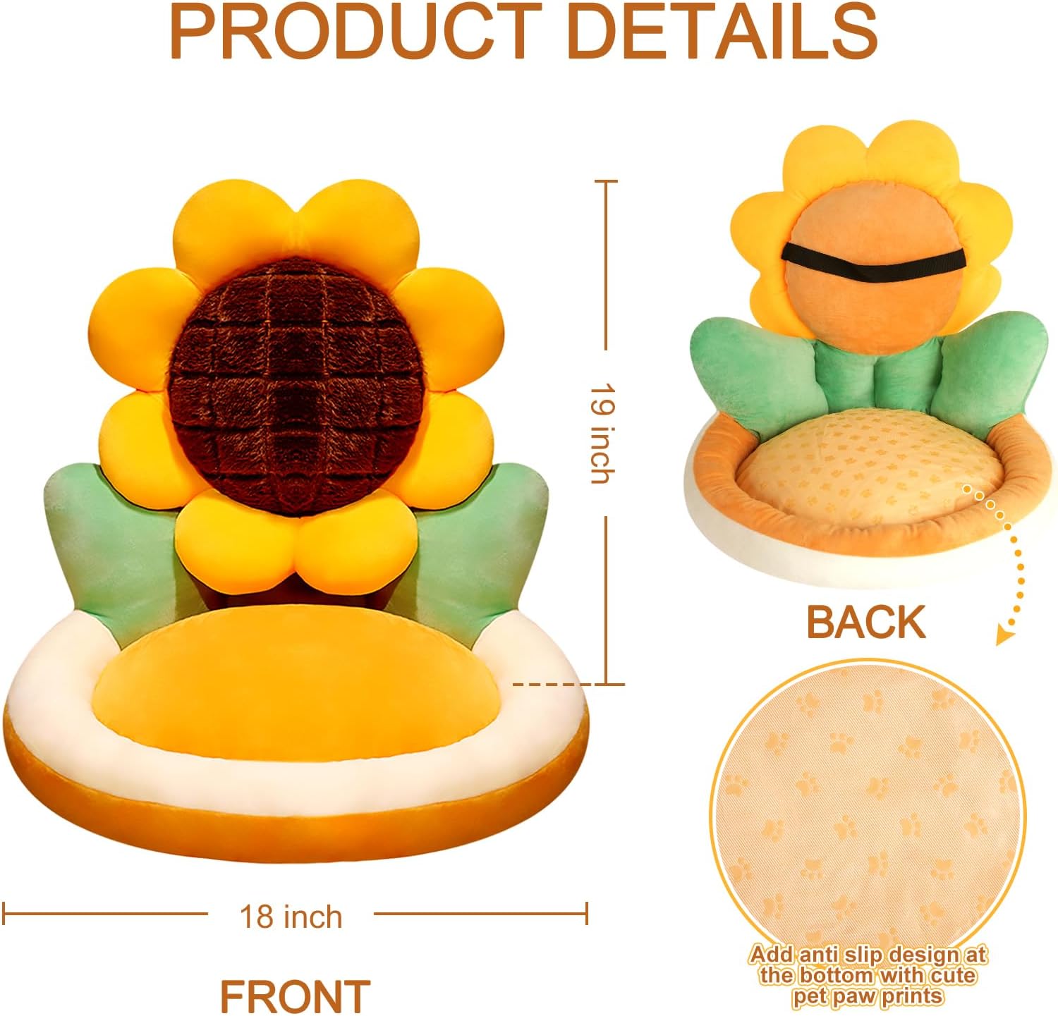 Ditucu Sunflower Shape Chair Pillow Cute Seat Cushion 19 x 18 inch Comfy Lazy Sofa Floor Pillows Dorm Seating for Childs Adults for Bedroom Decor