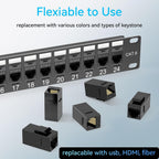 Sokqovt Patch Panel 24 Port Cat6 with Coupler Keystone, Cat6 Network Patch Panel 10G No Punch Down, Time-Saver Ethernet 1U Rj45 Panel with Sturdy Back Bar, 19 Inch Coupler Network Panel