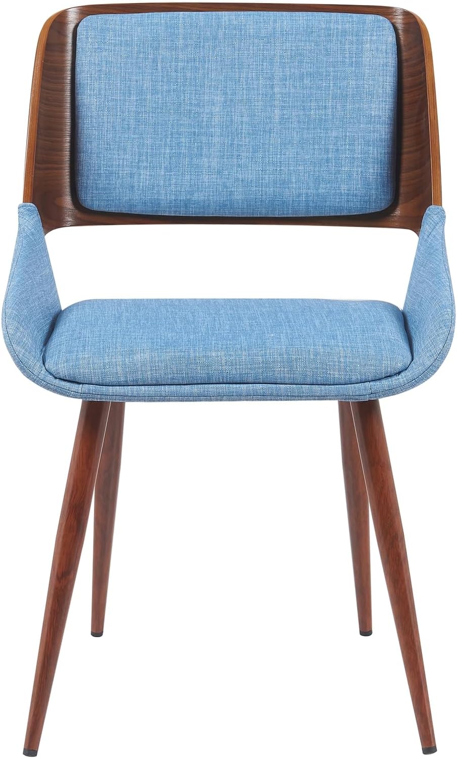 Armen Living Panda Mid-Century Upholstered Dining Chair in Walnut Finish with Light Blue Fabric Seat