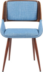 Armen Living Panda Mid-Century Upholstered Dining Chair in Walnut Finish with Light Blue Fabric Seat
