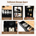Giantex Kitchen Island Cart Drop-Leaf Countertop, Rubber Wood Breakfast Dining Table w/Large Drawer, Storage Shelves, 4-Tier Spice Rack, Rolling Serving Cart on 5 Wheels for Home Coffee Bar (Black)