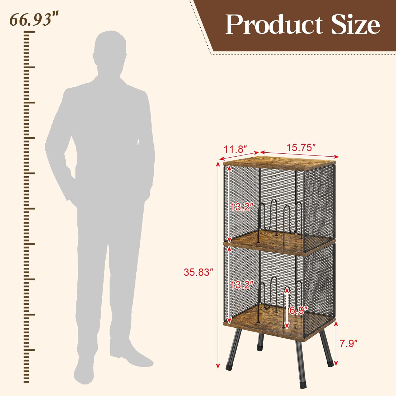 X-cosrack 3-Tier Record Player Stand, Turntable Stand with Storage up to 200 Albums, Corner Vinyl Record Holder with Adjustable Divider, Mid-Century Record Table Vinyl Storage for Bedroom Living Room