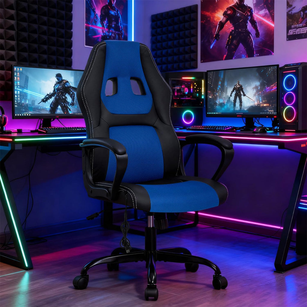 BestOffice Gaming Chair with Massage, Ergonomic Office Desk Chair, Adjustable Lumbar Support & Headrest,Computer Task Chair, 360° Swivel for Adults (Blue)