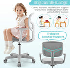 Giantex Kids Desk Chair, Ergonomic Adjustable Teen Task Chair w/Y-Shaped Lumbar Support, Armrest & Universal Wheels, Mesh Kid Office Chair for Sturdy, Kids Computer Chair for Boys & Girls 4-12, Grey