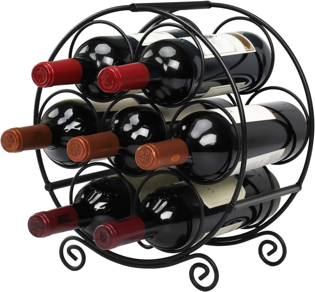 TreeLen Wine Racks Countertop, 7 Bottles Wine Organizer Stand, Metal Free Standing Wine Storage Holder, Water Bottle Holder Stand-Black