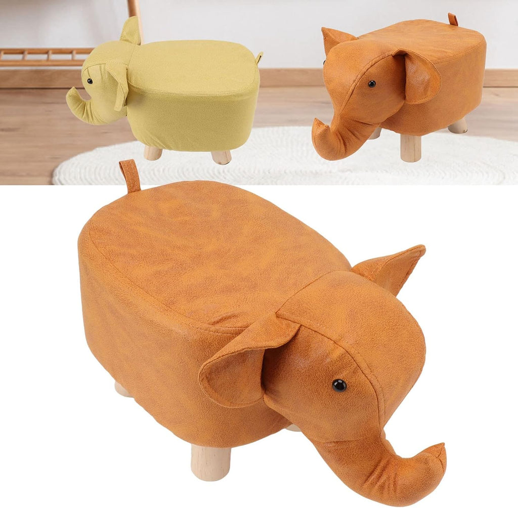 Beautiful Cartoon Elephant Footrest with Sponge Interior Non-slip Patch for Bedroom Playroom Decor for Children and Elderly (Orange)