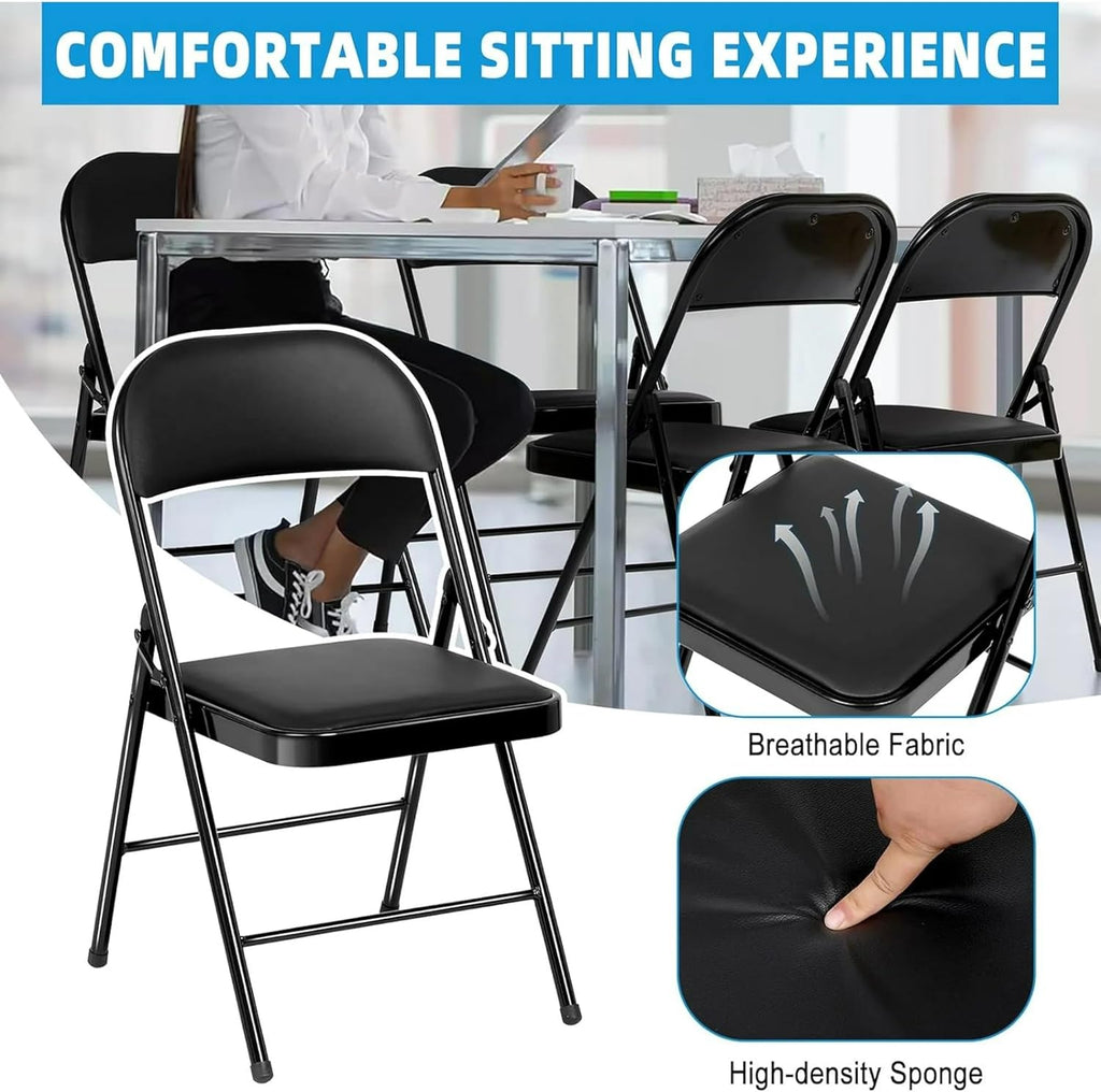 30 Pack Padded Folding Chairs, Heavy Duty Metal Frame with PU Leather Seat & Back, 350 lbs Capacity Portable Stackable Indoor Outdoor Chairs for Party Wedding Office(Black, 30 Pack)