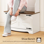 HOOBRO Hall Tree with Bench, Entryway Bench with Coat Rack and Shoe Cabinet, Flip Drawers, Farmhouse Hall Tree with Shoe Organizer, Mud Room, White and Walnut WH85MT01