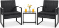 Flamaker 3 Pieces Outdoor Patio Wicker Furniture Set, Modern Rattan Chair Conversation Sets with Coffee Table for Yard and Bistro (Black)