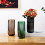 WHJY Cylindrical Brown Glass Vase, Vintage Flower Vase, Hand Blown Glass Vase, Decor for Dining Table Centerpiece Décor – 10 inches