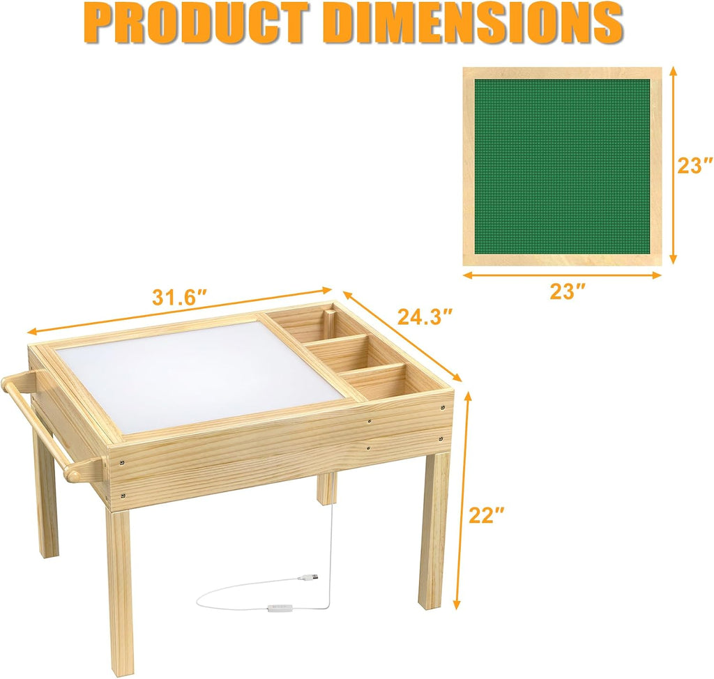 GDLF Light Table for Kids, 3-in-1 Kids Activity Table with Storage, LED Sensory, Building Brick & Art Station with Paper Roll Holder for Ages 3+