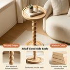 Round Side Table, Small End Table for Small Spaces with Solid Wood Leg, Accent Nightstand, Coffee Table for Living Room, Bedroom, Conference Room, Hallway, Home Office, Natural Wood Color