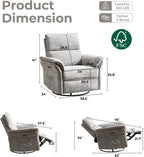 Power Swivel Rocker Recliner, Glider Recliner Nursery Chair with Massage and Heat, Nursery Rocking Chairs with Adjustable Headrest for Living Room，USB Ports,Side Pockets,Chenille Light Grey