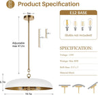 LamQee 20 Inch Oversized Large Pendant Lights, 3-Lights White and Gold Dome Chandelier, Mid Century Modern Metal Pendant Lighting Fixture Ceiling Hanging for Kitchen Island Dining Room Over Table Bar