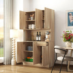 39.37" W Kitchen Pantry Cabinet, Freestanding Farmhouse Storage Cabinet with 6 Door and 1 Drawer, Tall Cupboard for Kitchen, Living Room, Dining Room and Bathroom, Rustic Oak