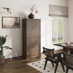 71" Tall Fluted Kitchen Pantry Cabinet, Modern Fluted Pantry Cabinet with Doors, Kitchen Pantrys Storage Cabinets with Drawer and Adjustable Shelves Doors for Dining Room, Living Room, Walnut