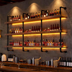 Large Wine Rack with LED Light Solid Wood Wall Mounted Wine Rack, 3-Tiers Liquor Bottles Floating Shelves Display Storage Organizer for Home Bar & Dining Room (80cm/31.4in)