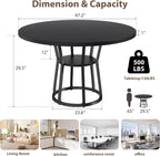 Garvee Round Dining Table for 4-6, 47.2 in Farmhouse Kitchen Table with Storage, Circle Dinner Tables for Kitchen, Dining Room, Living Room, Meeting Room, Apartment, Black
