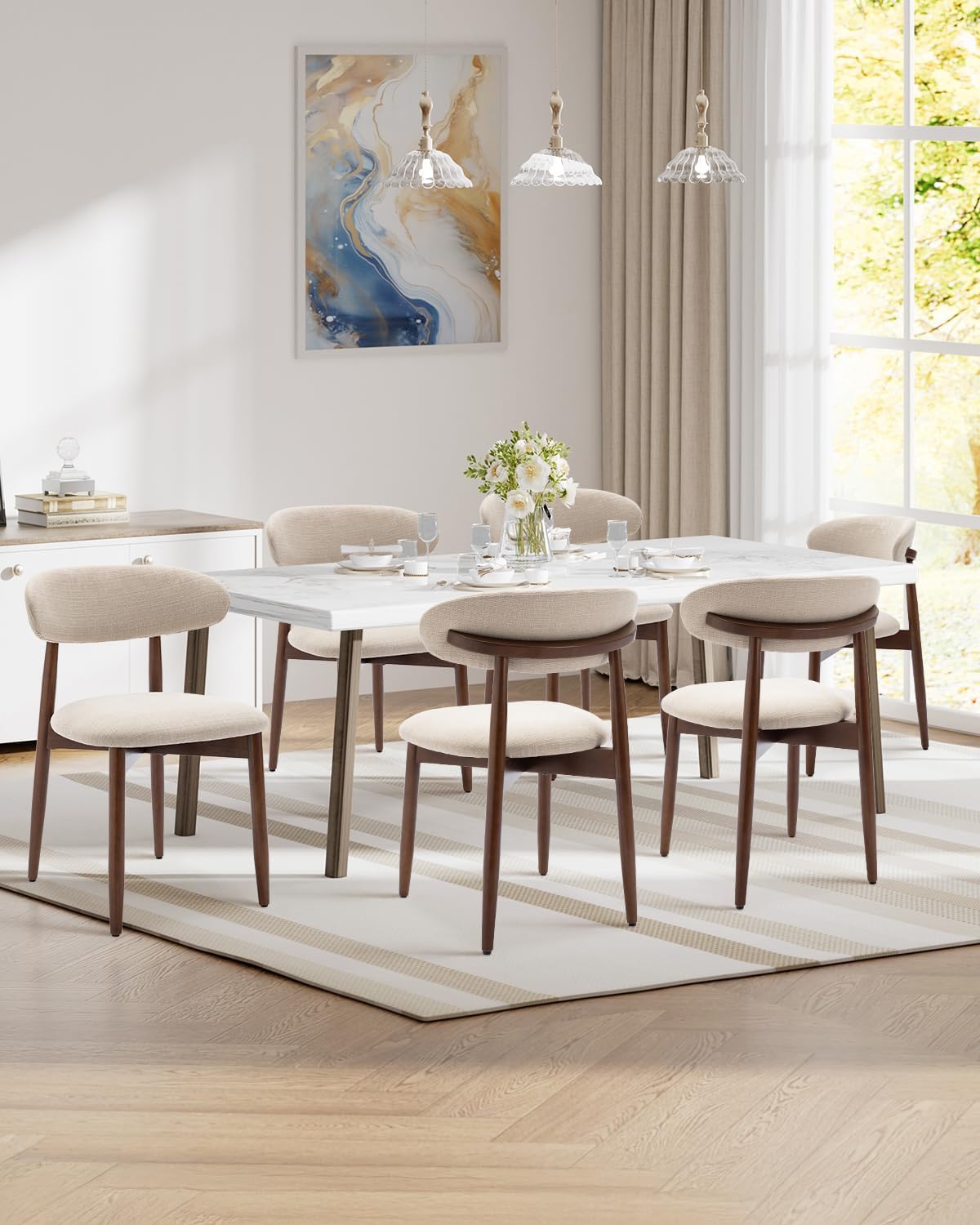 Dining Room Chairs Set of 2, Upholstered Farmhouse Dining Chairs, Modern Fabric Kitchen Chairs with Solid Wood Leg,Beige