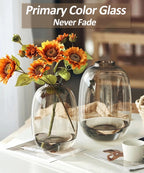 GeLive Brown Glass Vase Round Clear Colored Flower Vase for Centerpiece Long Stem Branch Fresh Artificial Plant Bottle Modern Home Indoor Decoration (Brown)