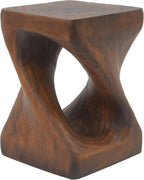 IRONORA Rustic Brown Twisted Hollow Wood Grain Pedestal Side Table, Hourglass Sculpture Accent End Table, Decorative Plant Stand for Living Room Covered Patio Wabi Sabi Farmhouse Decor