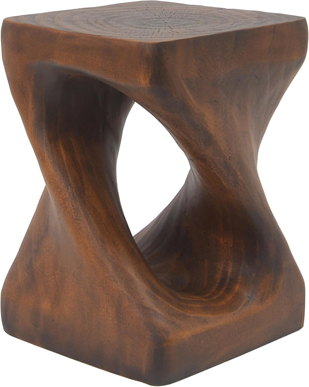 Twist Shape Side Table, Wood-Like Texture, Antique Brown Color