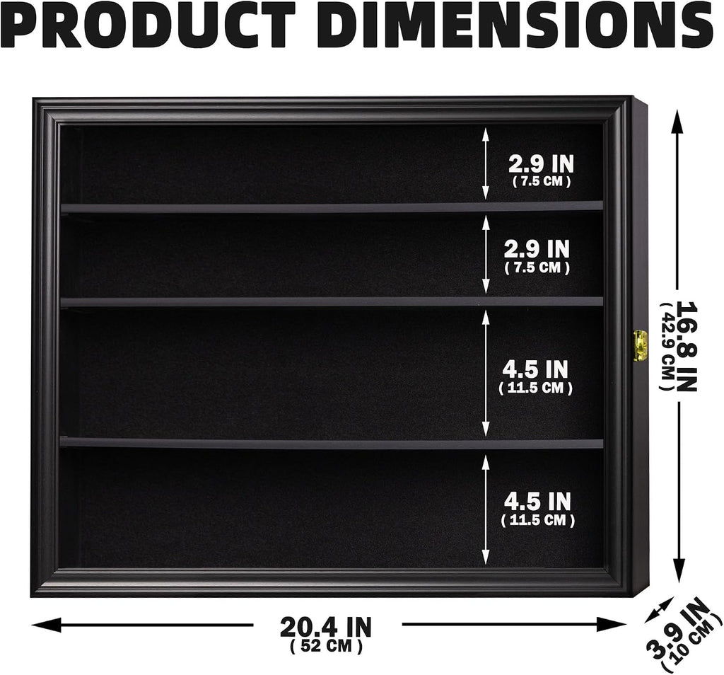 Shot Glass Shooter Display Case Small Wall Curio Cabinet for Salt & Pepper Shaker Display Also Compatible with Funko Pop Figures, Nodder Wobbler Figures - Black Frame