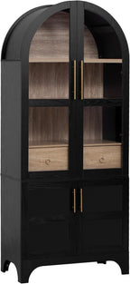 GDFStudio Mariah 71" Tall Arched Kitchen Pantry Cabinet with Hidden Drawer, Glass Door & Adjustable Shelves, Farmhouse Storage Cabinet Cupboard for Kitchen Dining Room, Home Pantry Storage, Black
