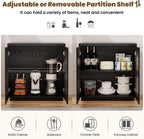 HOMMPA 31.5'' Sideboard Buffet Cabinet with Storage Boho Kitchen Buffet Cabinet with 2 Doors and Adjustable Shelves, Rattan Wood Coffee Bar Cabinets/Table for Living Room, Hallway & Kitchen Black