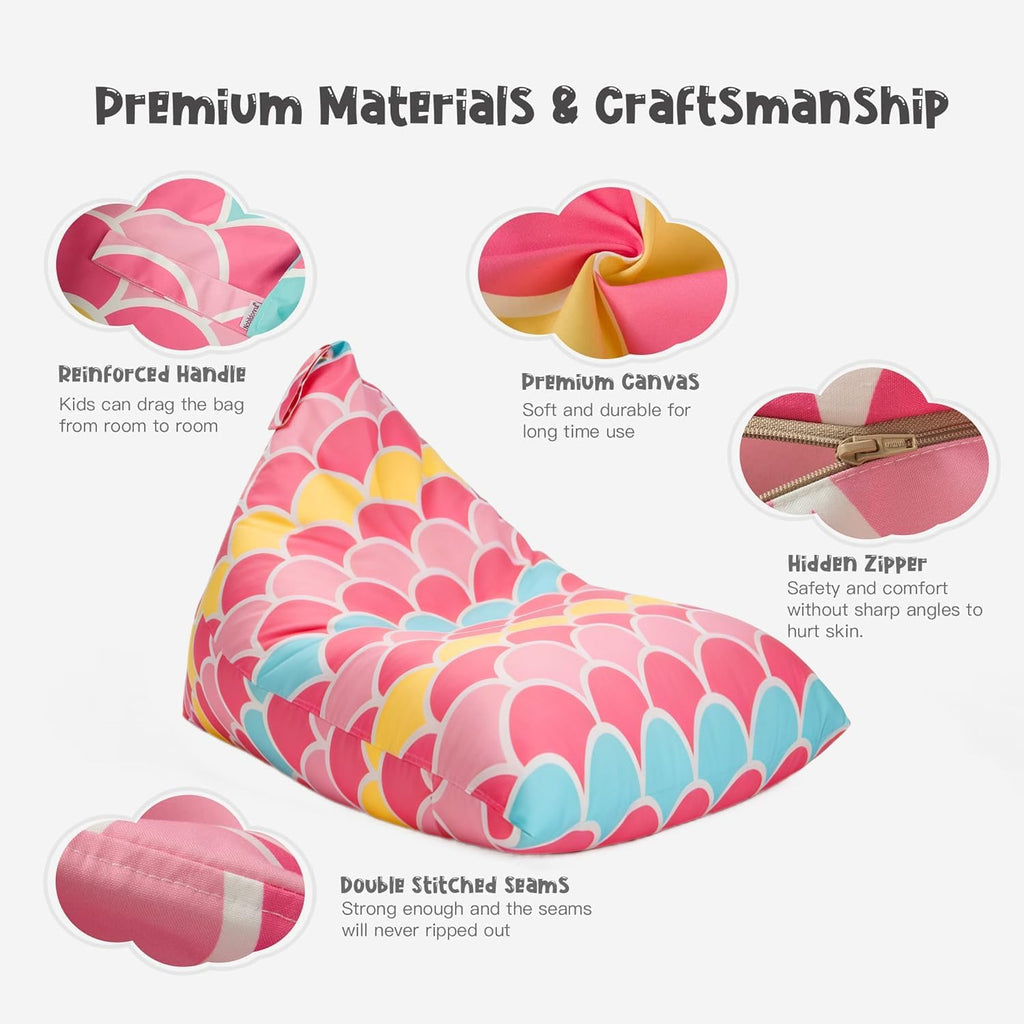 Stuffed Animal Storage Bean Bag Chair Cover for Kids Teens (No Filler) 250L Washable Large Beanbag Cover for Kids' Room Organizing Plush Toys or Home Living Room Textile,Mermaid
