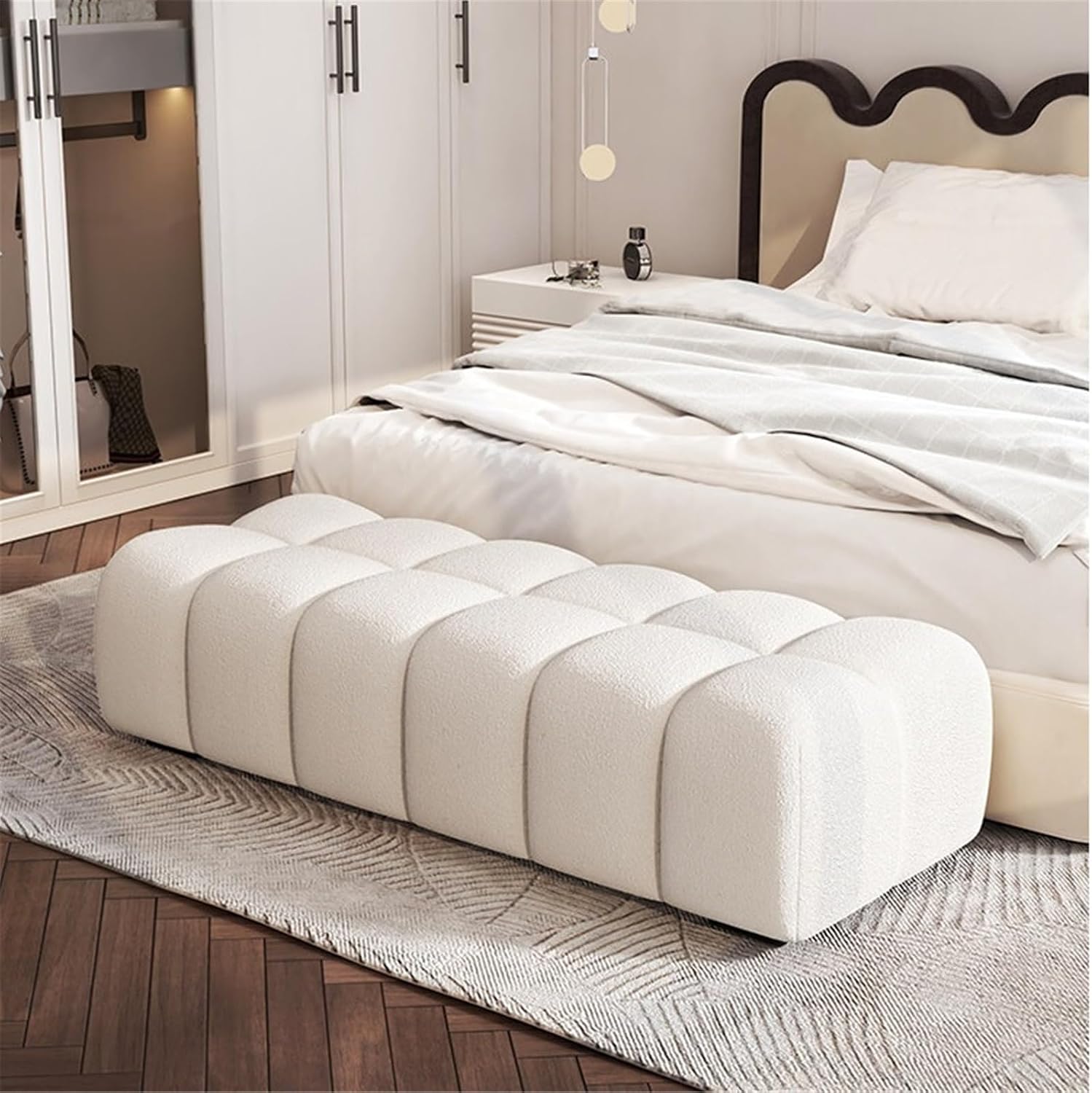 Modern Fabric Bed end Bench Long Bedroom Dressing Room Sofa Entryway(XL)