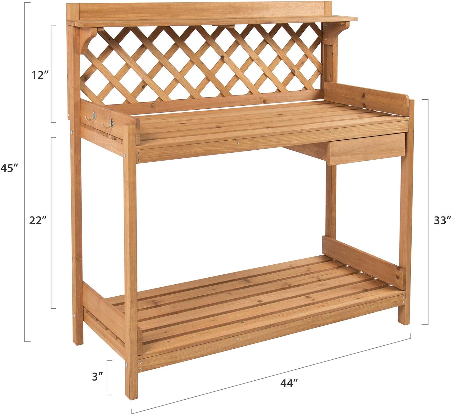 Garden Potting Bench with Lower Shelf Upper Shelf Spacious Tabletop and A Cabinet for Storing Gardening Equipment and Tools Comfortable Workstation Table Perfect for DIY Painting and Personalization