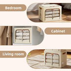FHSQX 6 Pack Clothes Storage Bins - Foldable Storage Bins for Clothes Fabric Storage Box with Metal Frame (Beige, 16.5x12.2x12.2 inch)
