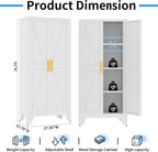 61" Tall Pantry Cabinet, White Metal Pantry Storage Cabinet, Kitchen Pantry Storage Cabinets with 2 Door and 3 Adjustable Shelves (White, 61" Modern)