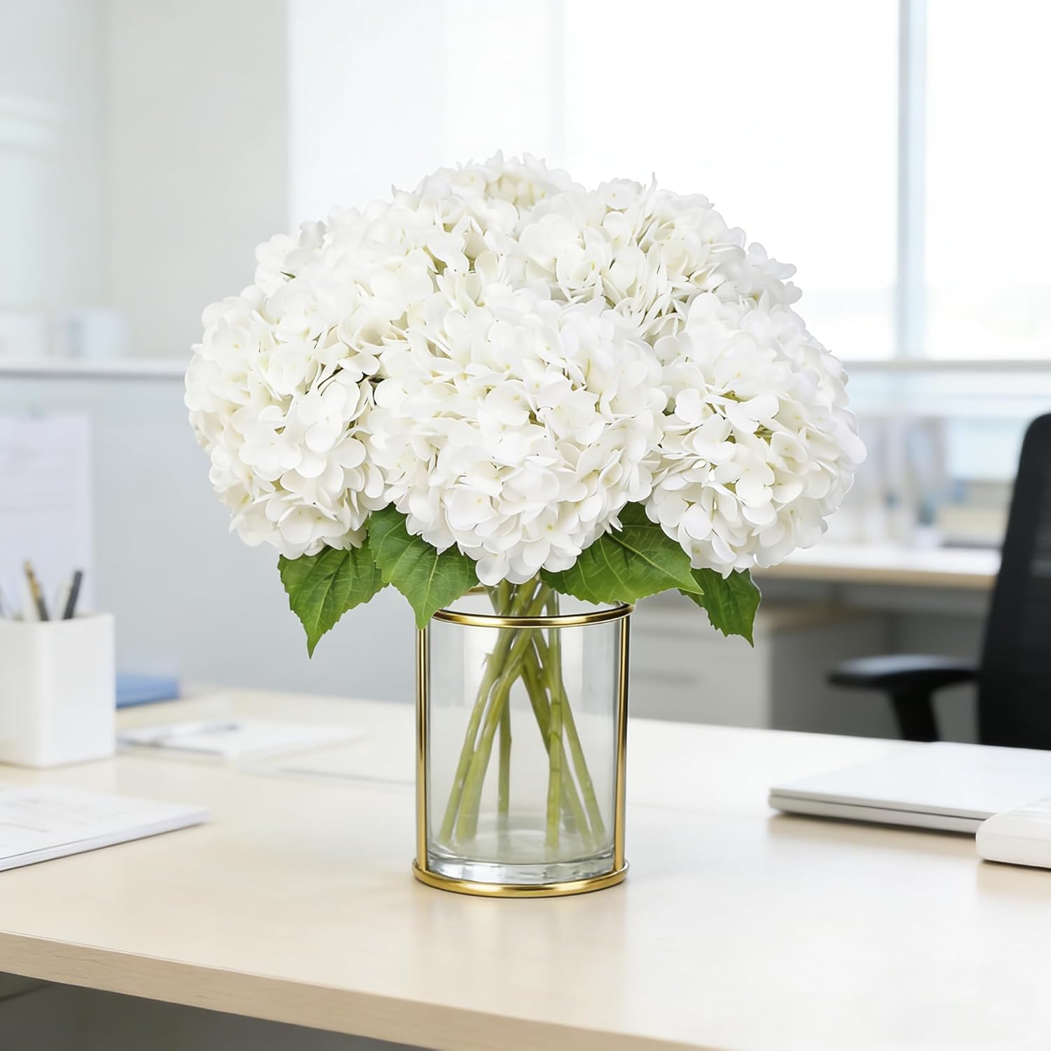 3 Pcs White Artificial Hydrangea Large Flowers 20" Real Touch Faux Hydrangea Flowers Latex Fake Flowers for Wedding Party Home Decor